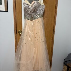 Sparkling Strapless Sequin and Tulle Prom Dress - Blush